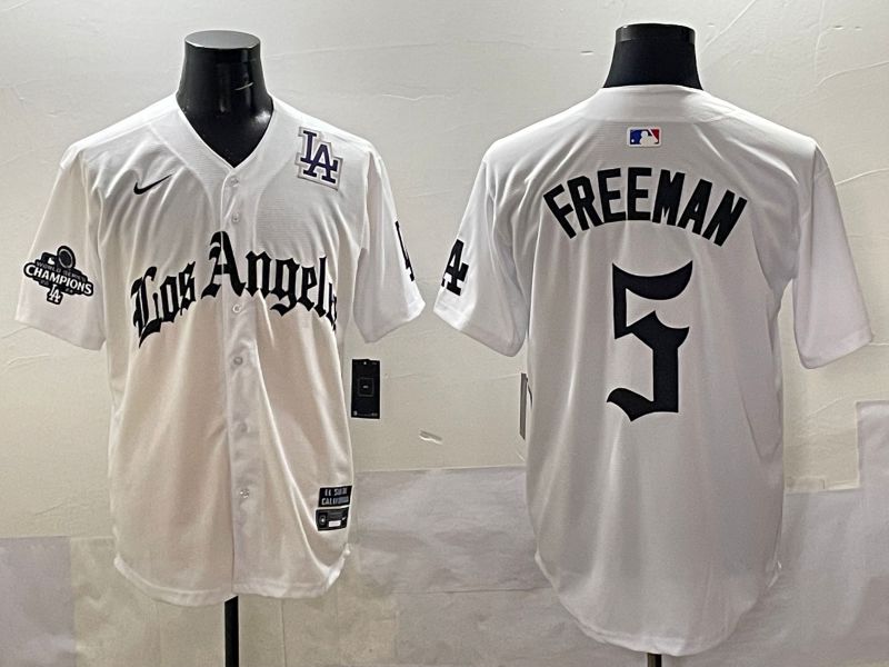 Men 2025 Los Angeles Dodgers #5 Freeman White Five generations Joint Name Nike MLB Jersey style 5189